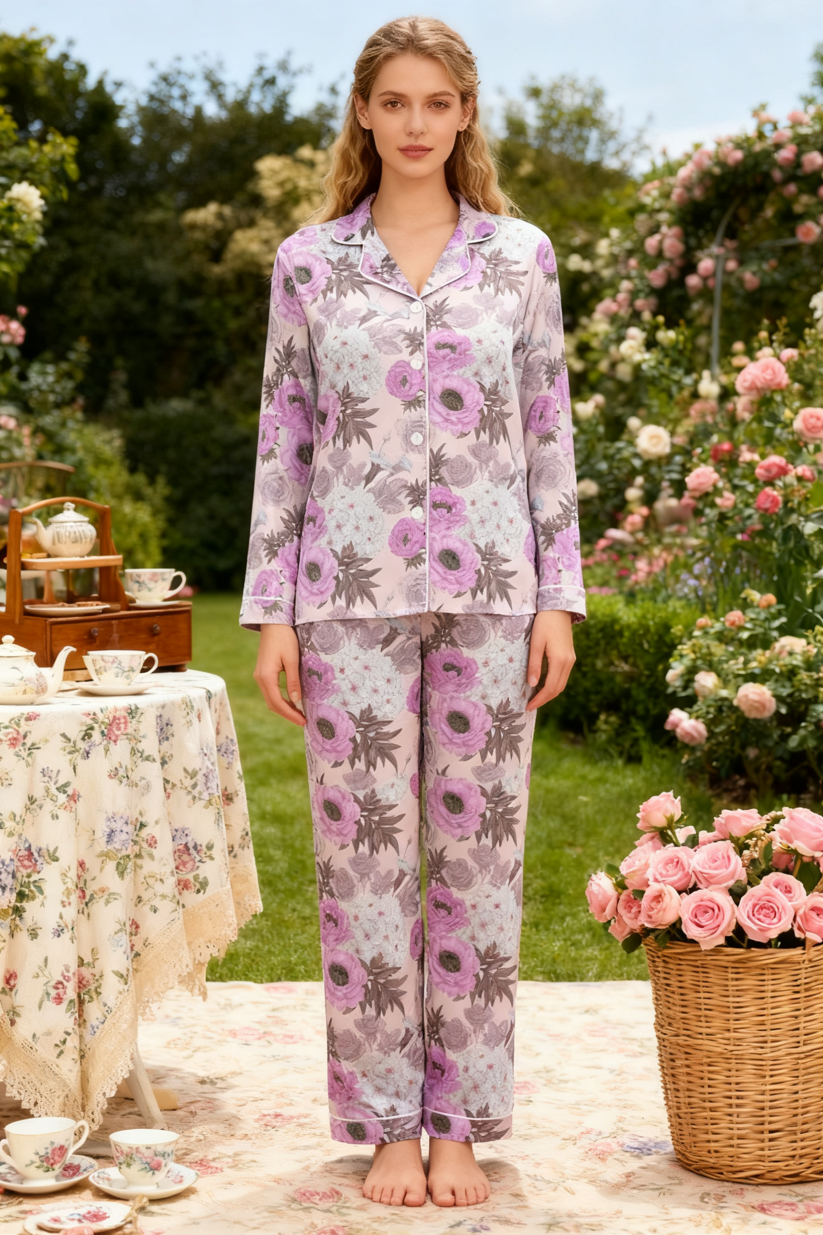 Soft Pink Floral Charm Pajamas - My Store