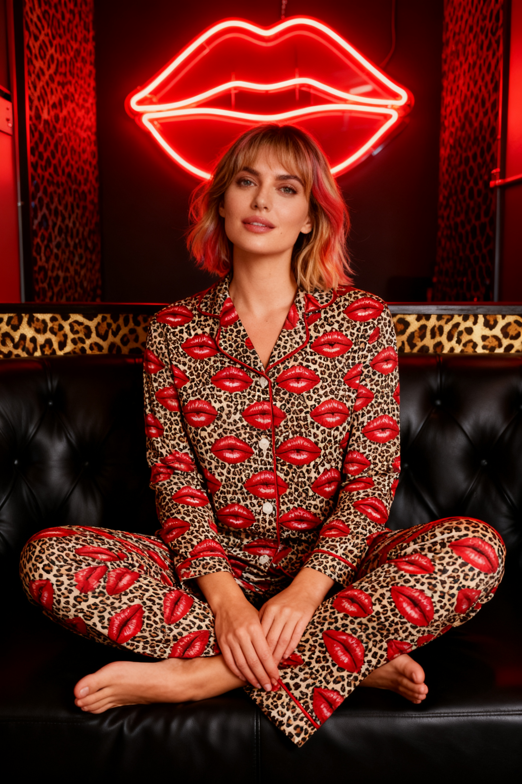 Leopard Red Lip Charm Pajamas - My Store