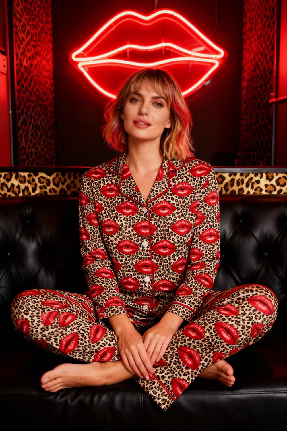 Leopard Red Lip Charm Pajamas - My Store