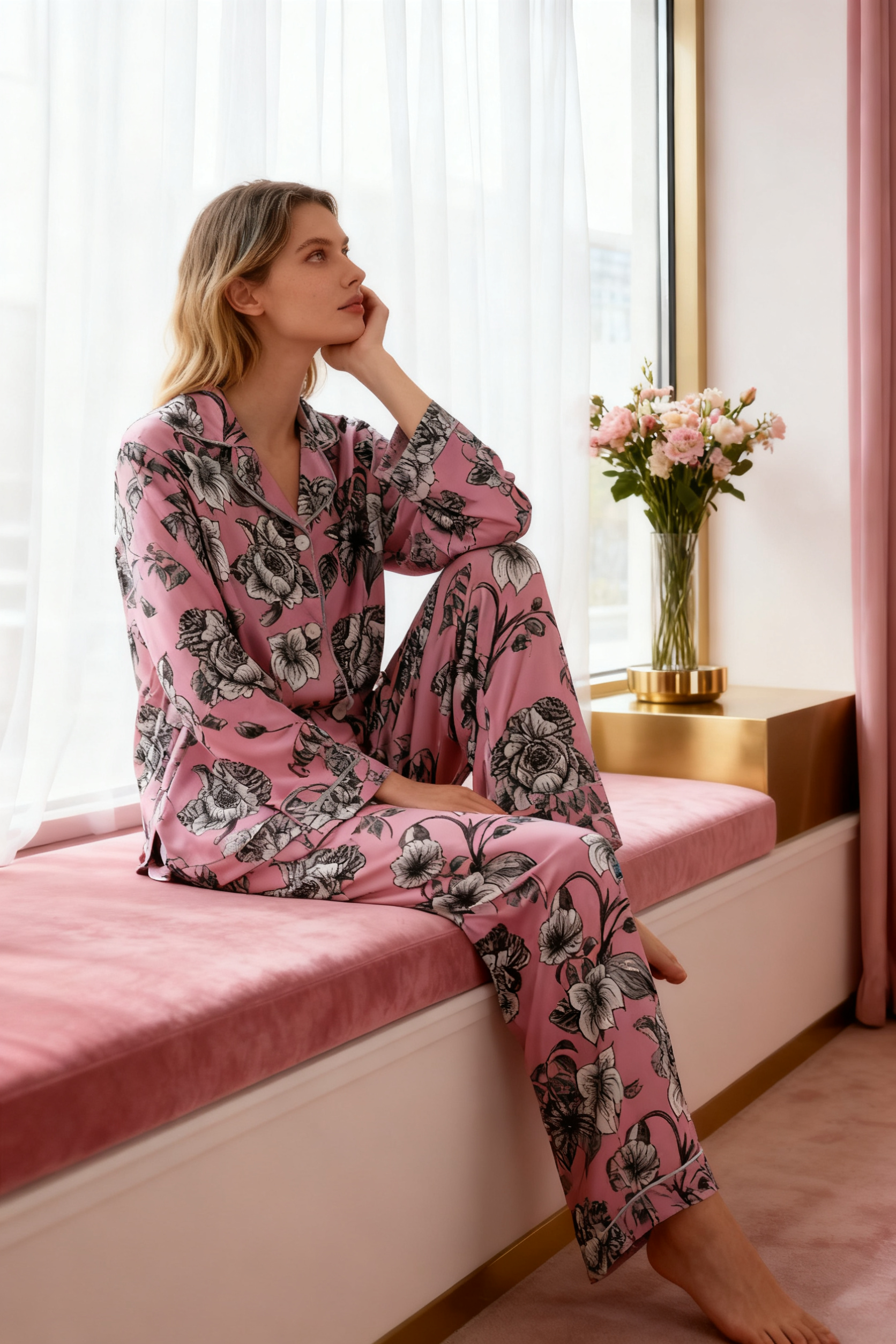 Crimson Dream Floral Narrative Pajamas - My Store